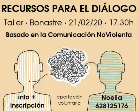 Cartel del taller de recursos para el diálogo basado en la Comunicación NoViolenta.